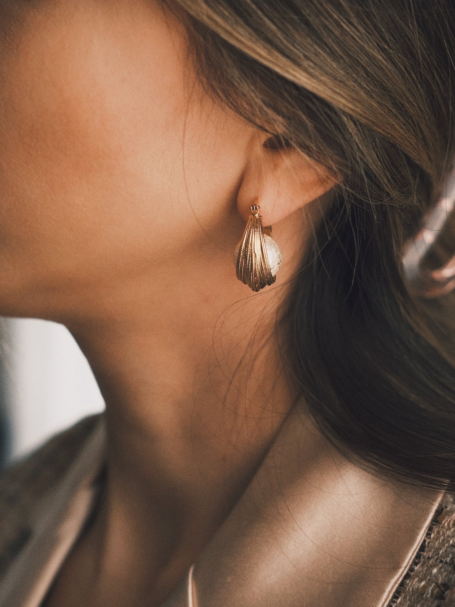 Cotton Pearl Hoops — Gold-Tone Hoop Earrings, alternate view