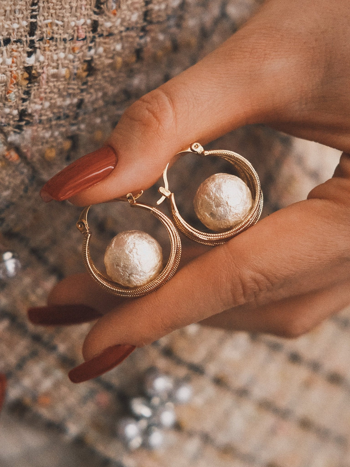 Cotton Pearl Hoops — Gold-Tone Hoop Earrings
