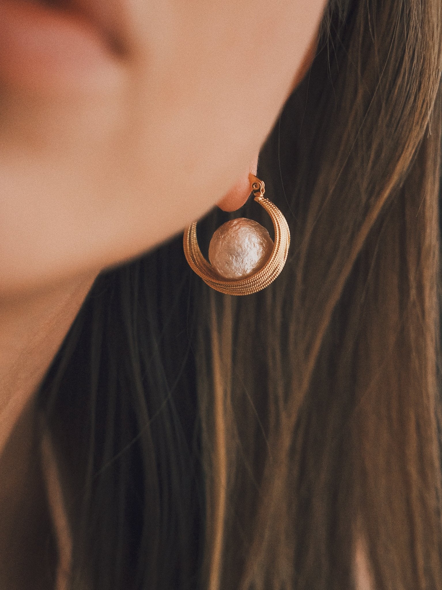 Cotton Pearl Hoops — Gold-Tone Hoop Earrings, alternate view