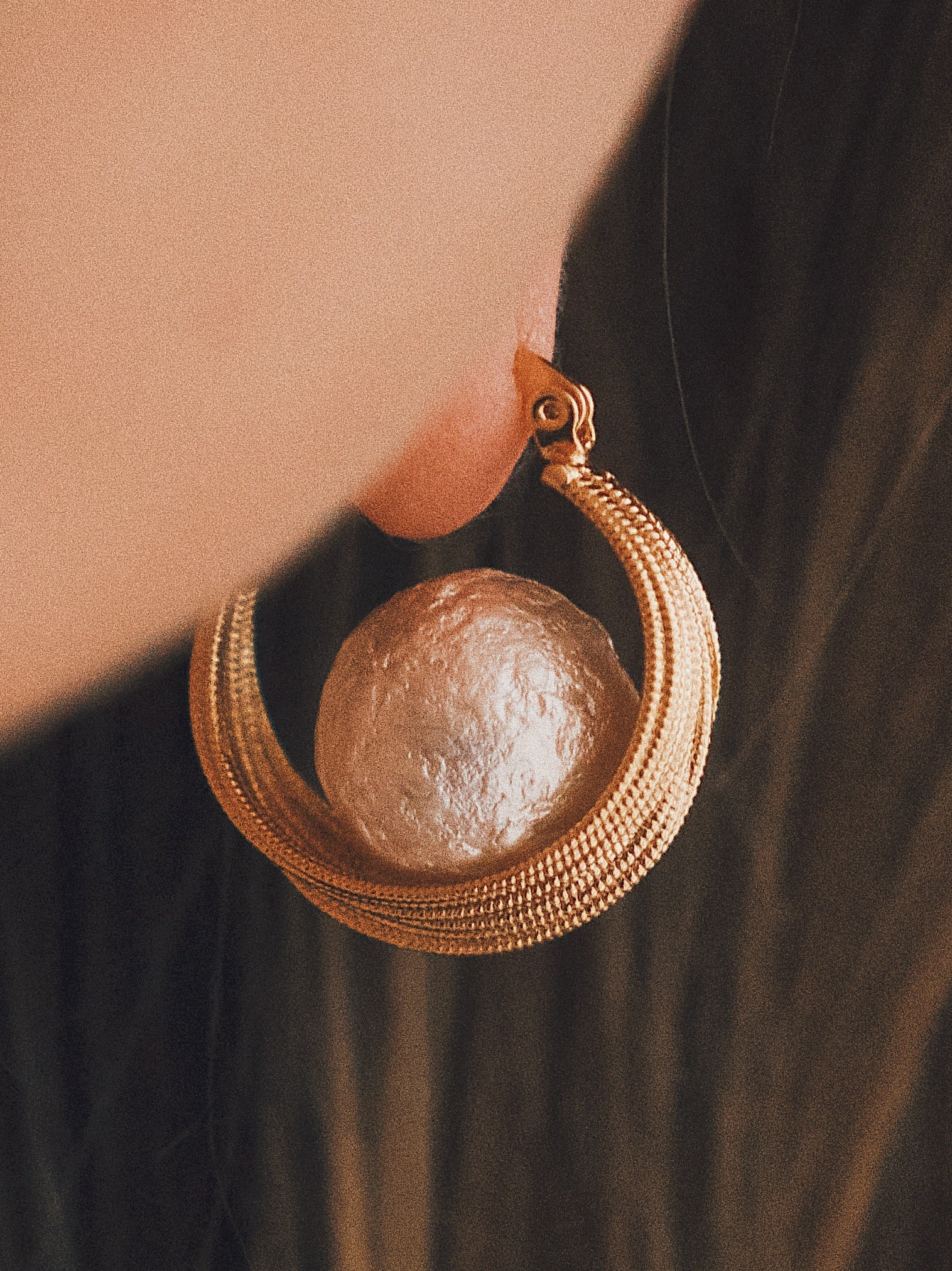 Cotton Pearl Hoops — Gold-Tone Hoop Earrings, alternate view