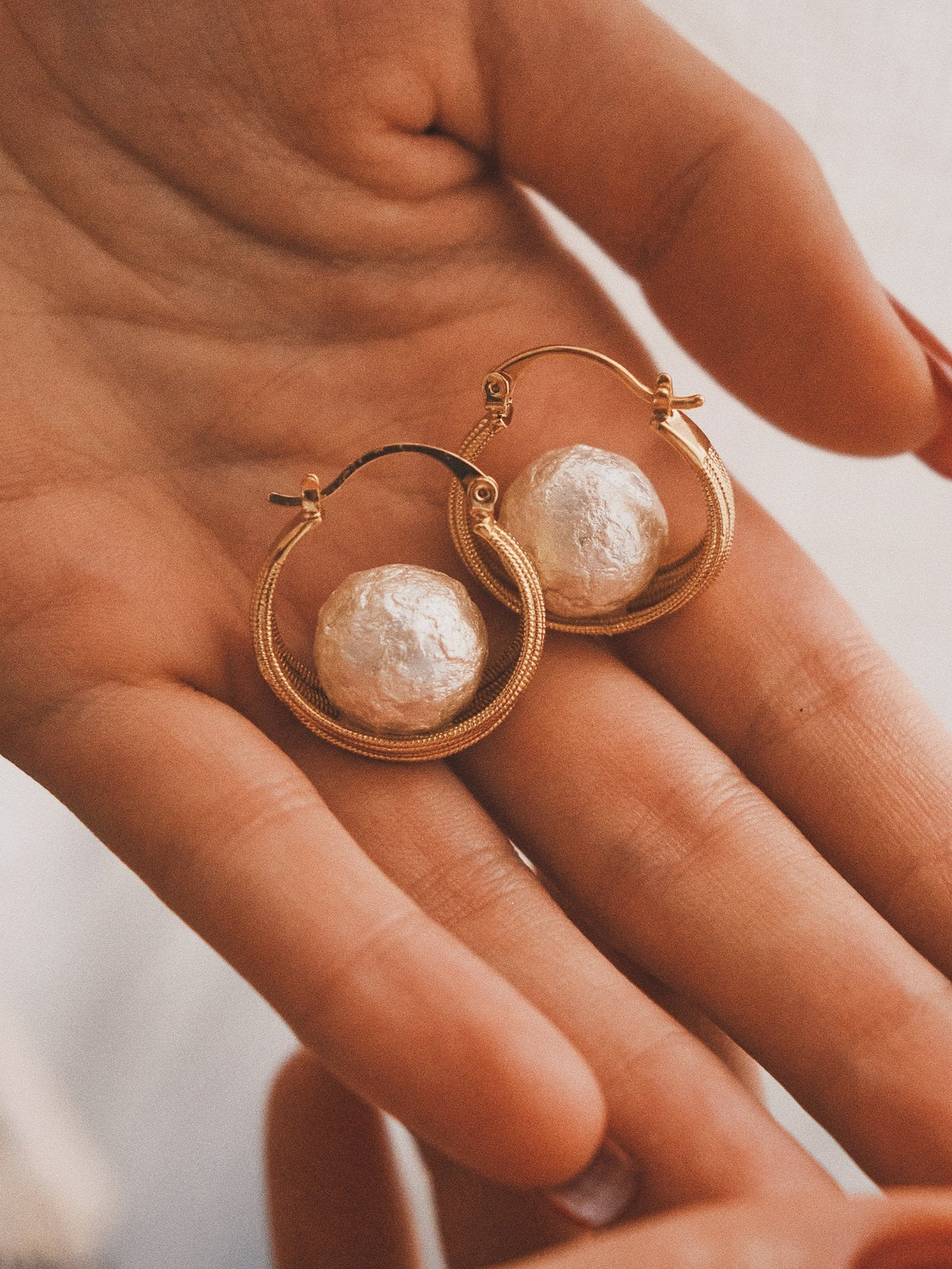 Cotton Pearl Hoops — Gold-Tone Hoop Earrings, alternate view
