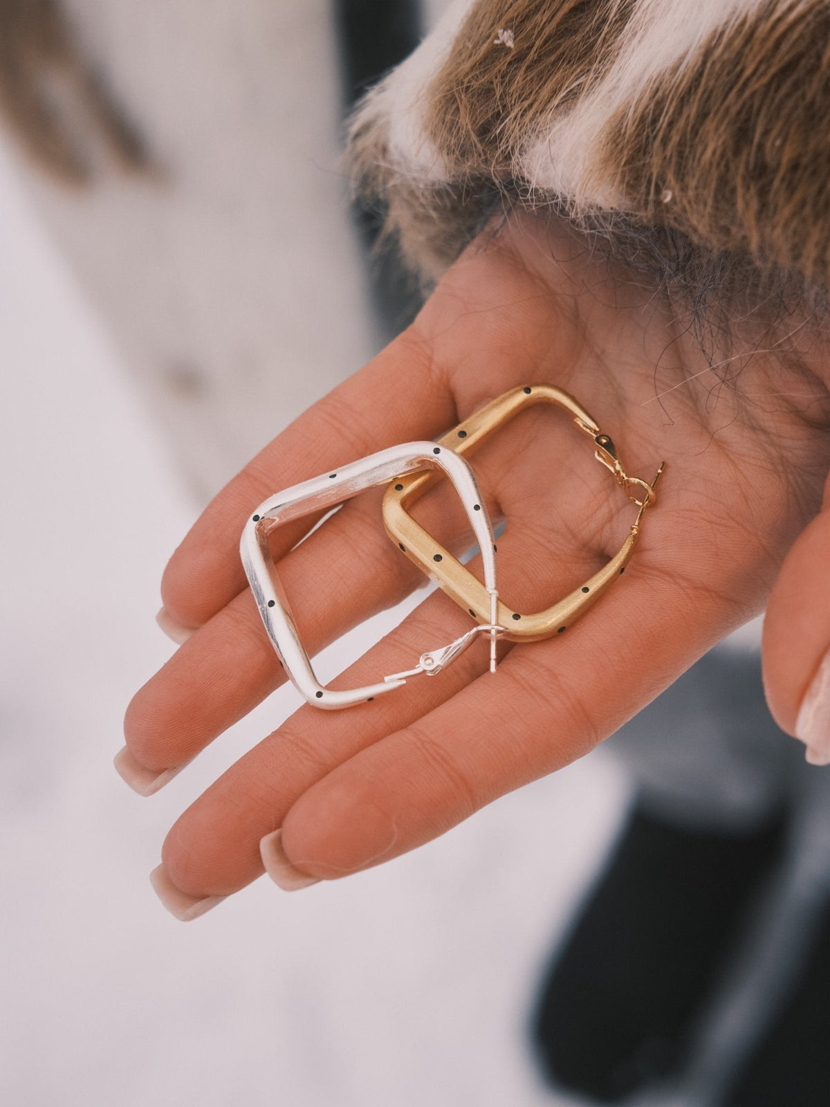 Square Dot Hoops — Gold-Tone Hoop Earrings