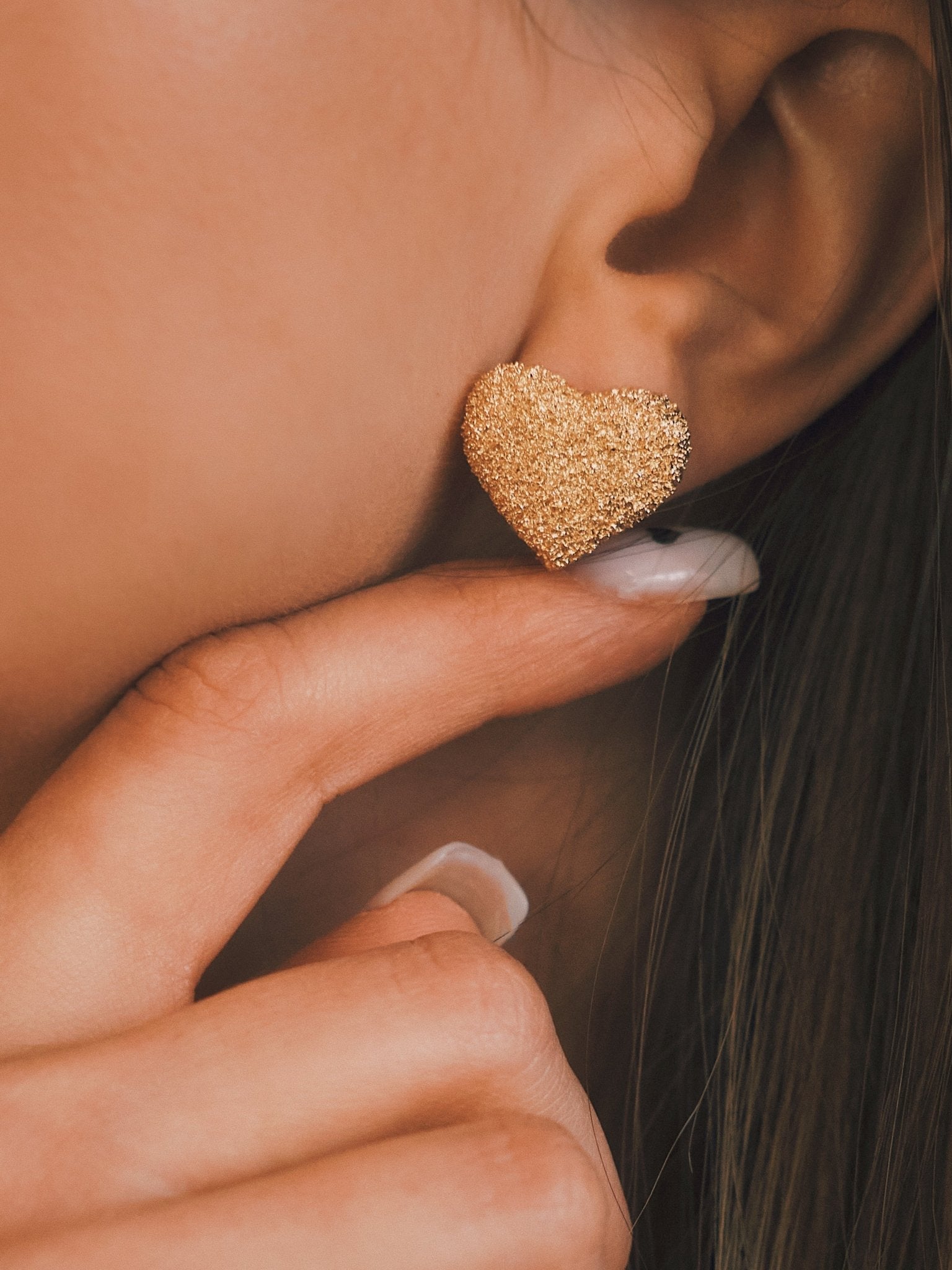 Heart Texture Studs — Gold-Tone Stud Earrings, alternate view