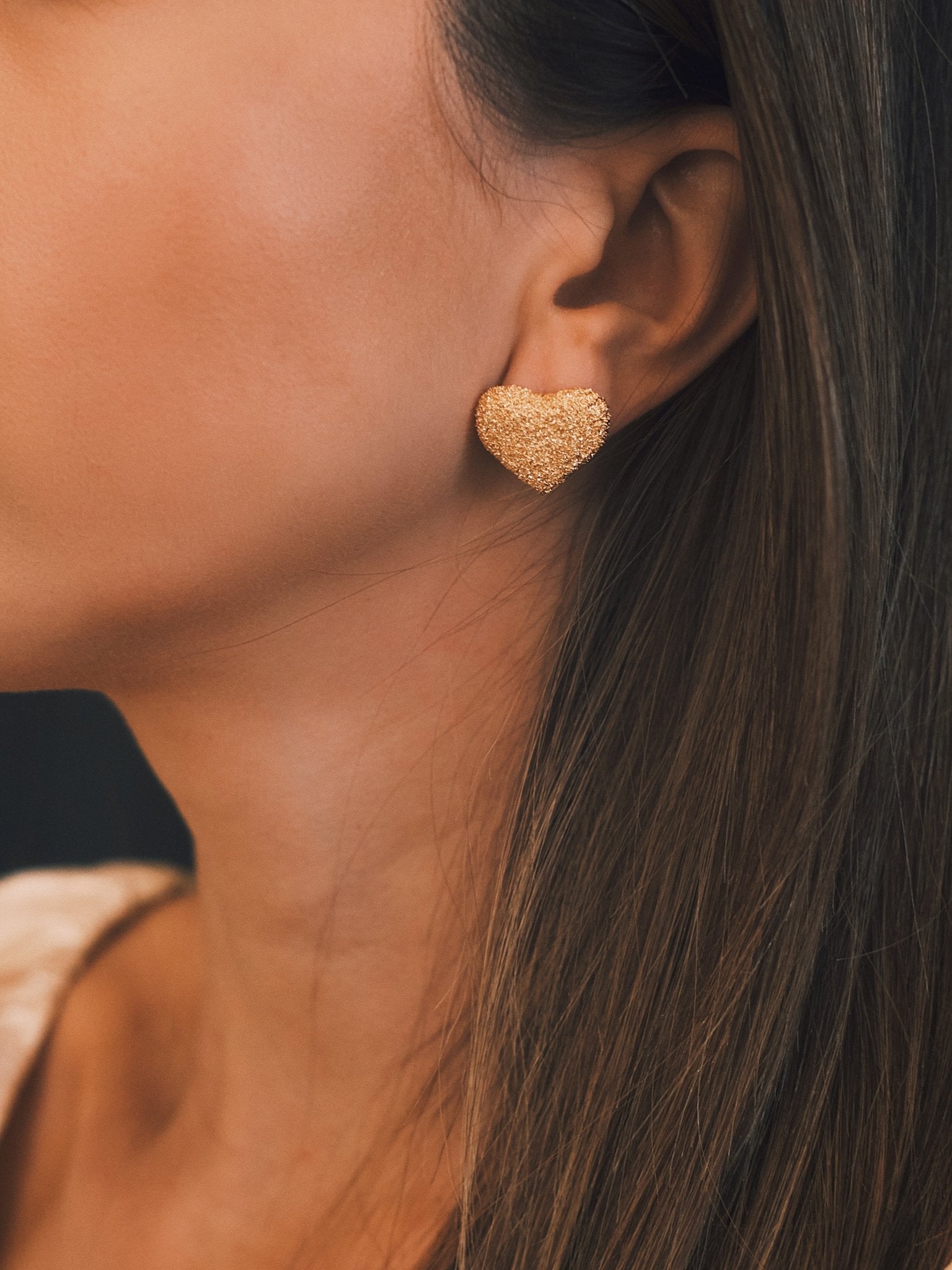Heart Texture Studs — Gold-Tone Stud Earrings, alternate view