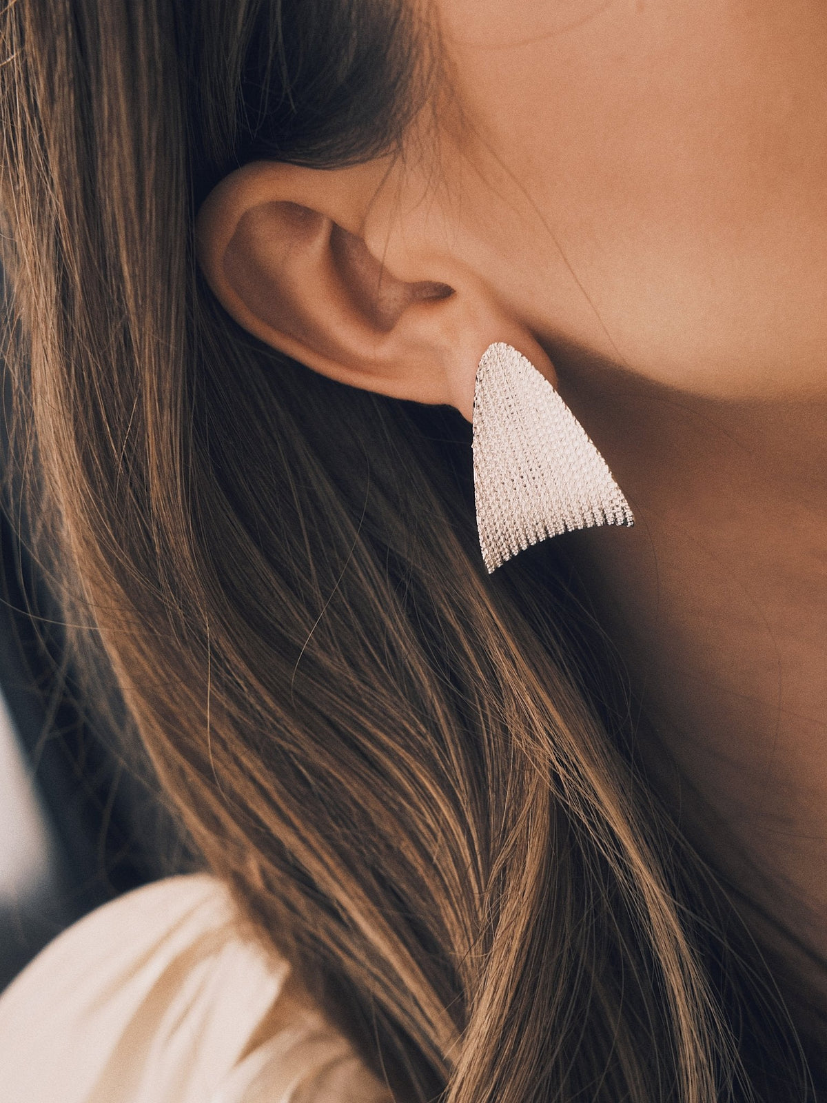 Lace Shield Earrings — Silver-Tone Earrings, alternate view