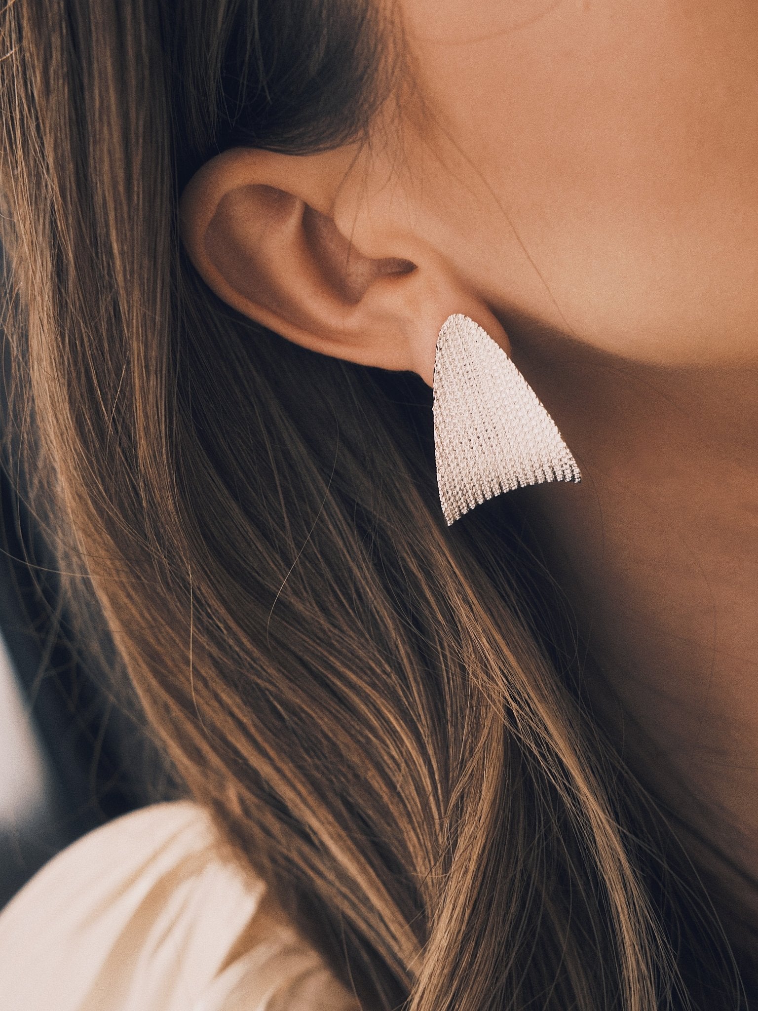 Lace Shield Earrings — Silver-Tone Earrings, alternate view