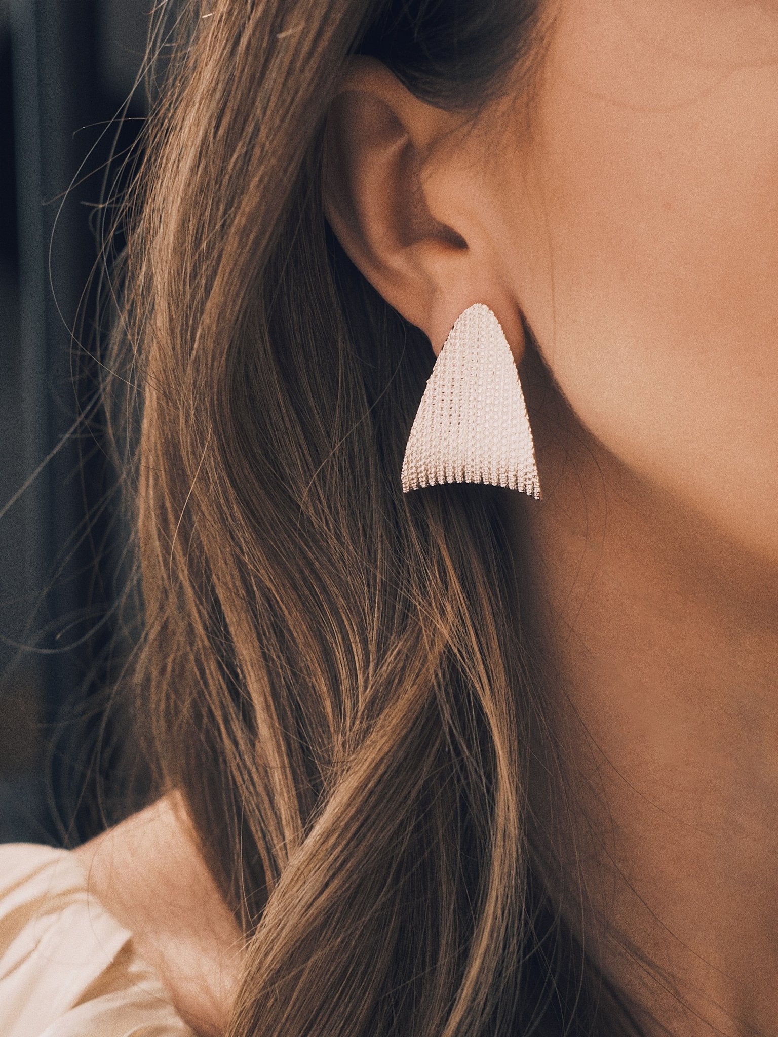 Lace Shield Earrings — Silver-Tone Earrings, alternate view