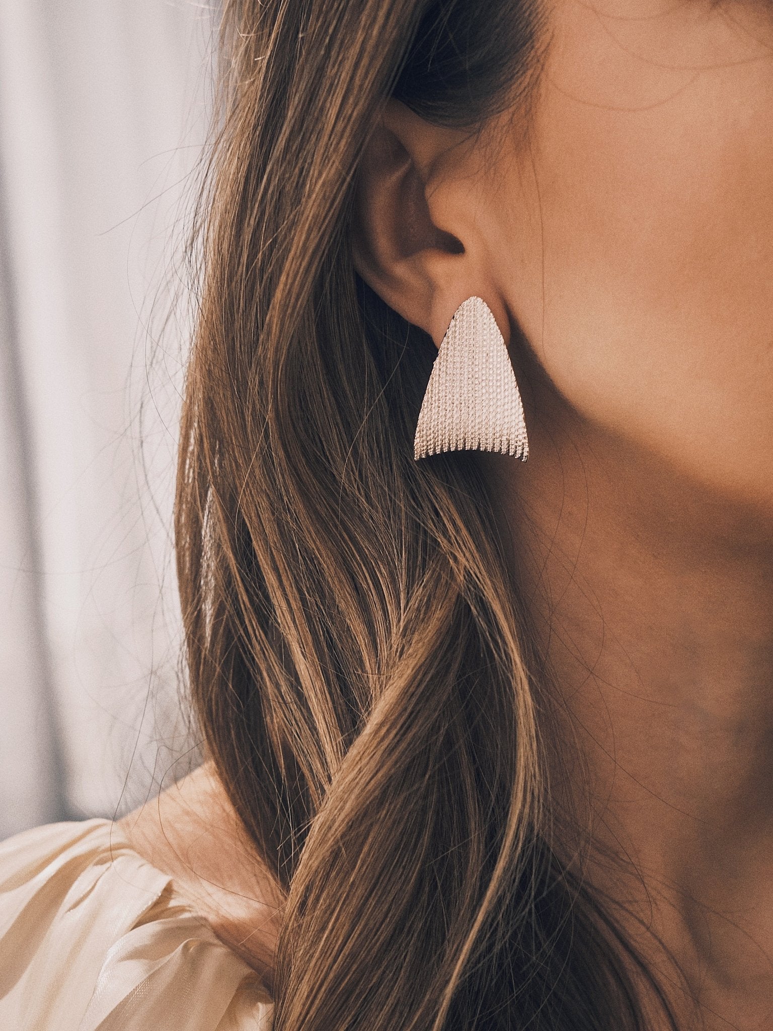 Lace Shield Earrings — Silver-Tone Earrings, alternate view